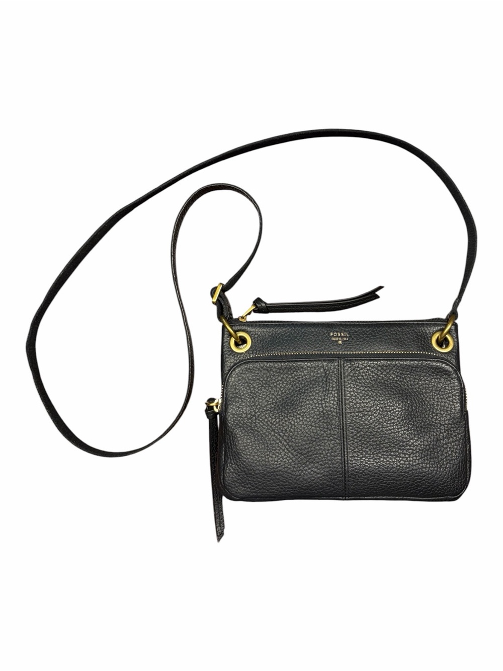 Fossil Issue No. 1954 Black Pebbled Leather Karli Crossbody Bag Purse